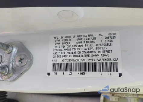 2009 Honda Accord 2.4 Lx z USA, uszkodzony, nr VIN 1HGCP26349A008729